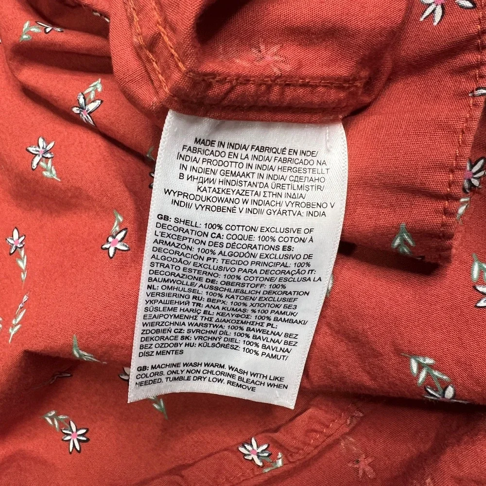 The North Face Baytrail Camp Shirt Mens Med Orange Floral Button Up Short Sleeve